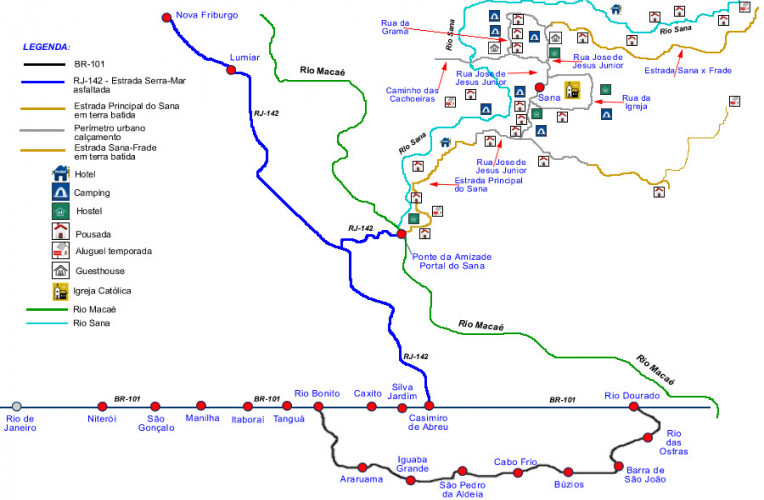 Mapa ilustrado de como chegar a Sana