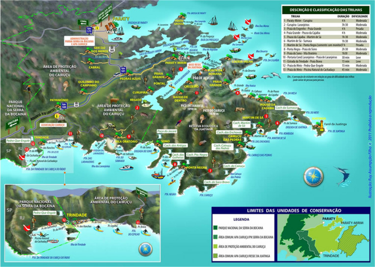 Mapa da praia do Sono e da Área de Proteção Ambiental do Cairuçu, Paraty/RJ