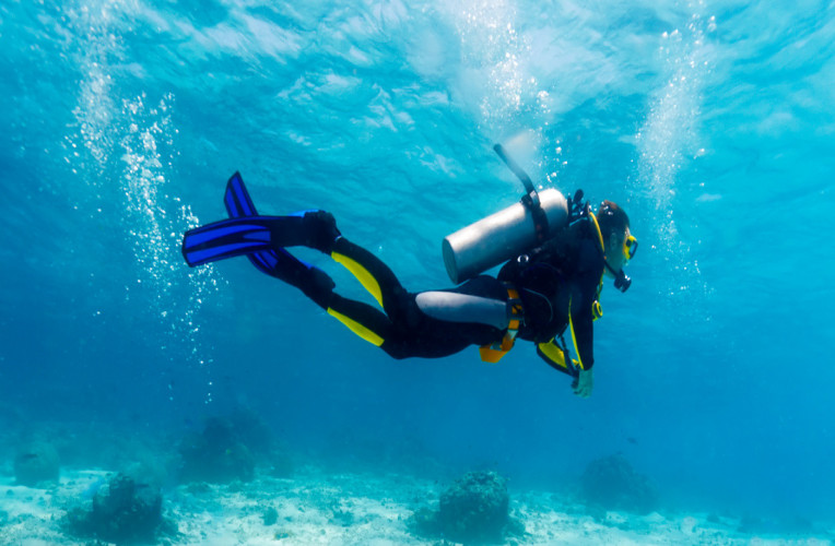Silhueta de um mergulhador submerso