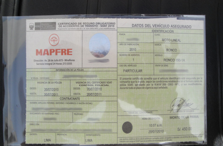 Seguro SOAT, obrigatório para viajar no Peru e Colombia com veículo de fora