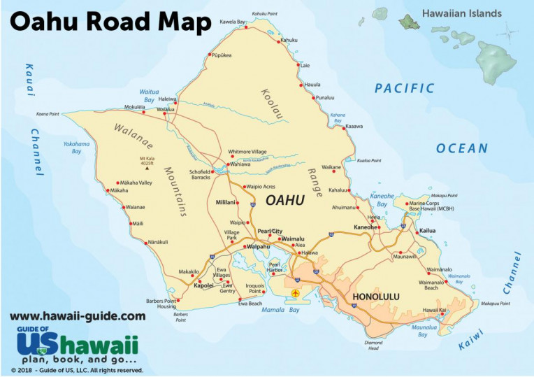 Ilha de Oahu - Havaí - Mapa da Ilha
